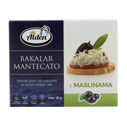 White whisked mantecato cod spread with olives 90 g