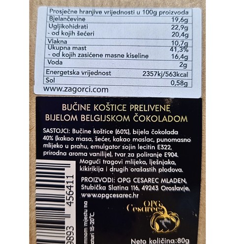 Bučine koštice - bijela belgijska čokolada 80 g