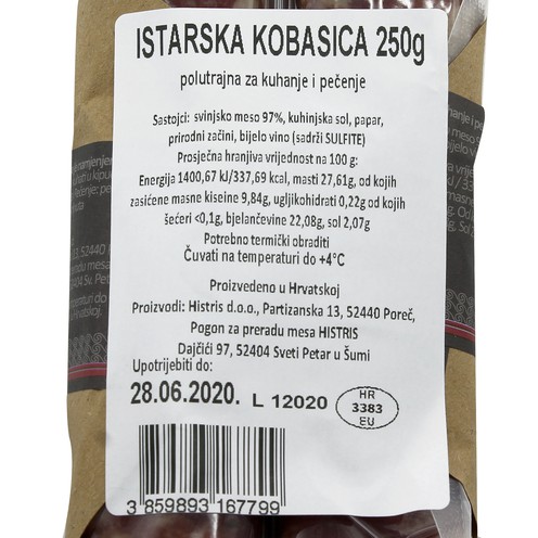 Istarska polutrajna kobasica 250 g